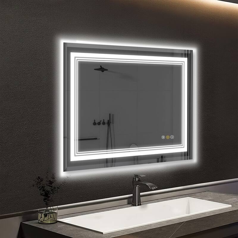 RS Rectangular Wall Mount Vanity Mirror with Lights for Bathroom, 3 Colors Dimmable LED, Anti-Fog, Memory Function - 30*36