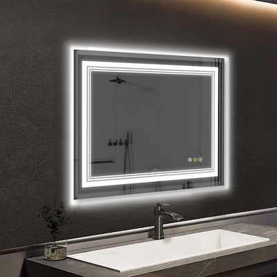 RS Rectangular Wall Mount Vanity Mirror with Lights for Bathroom, 3 Colors Dimmable LED, Anti-Fog, Memory Function