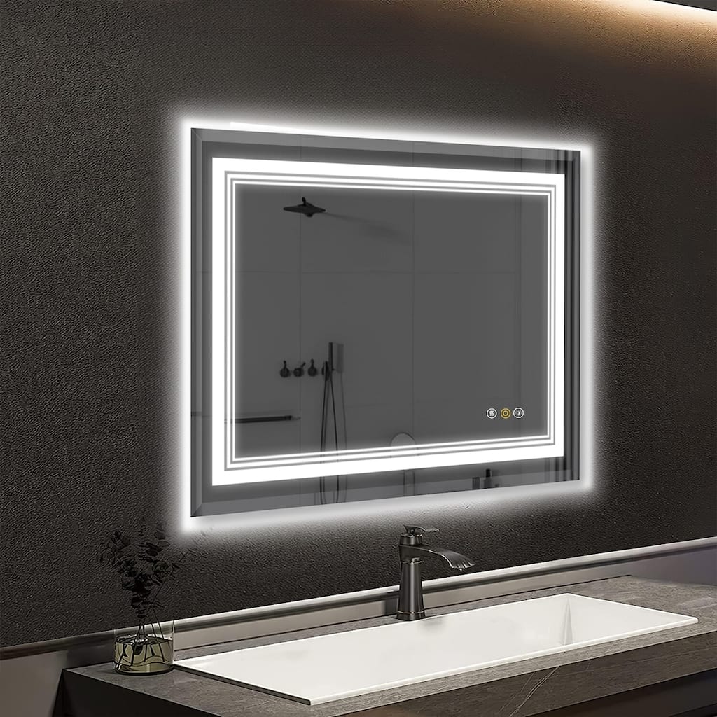 RS Rectangular Wall Mount Vanity Mirror with Lights for Bathroom, 3 Colors Dimmable LED, Anti-Fog, Memory Function
