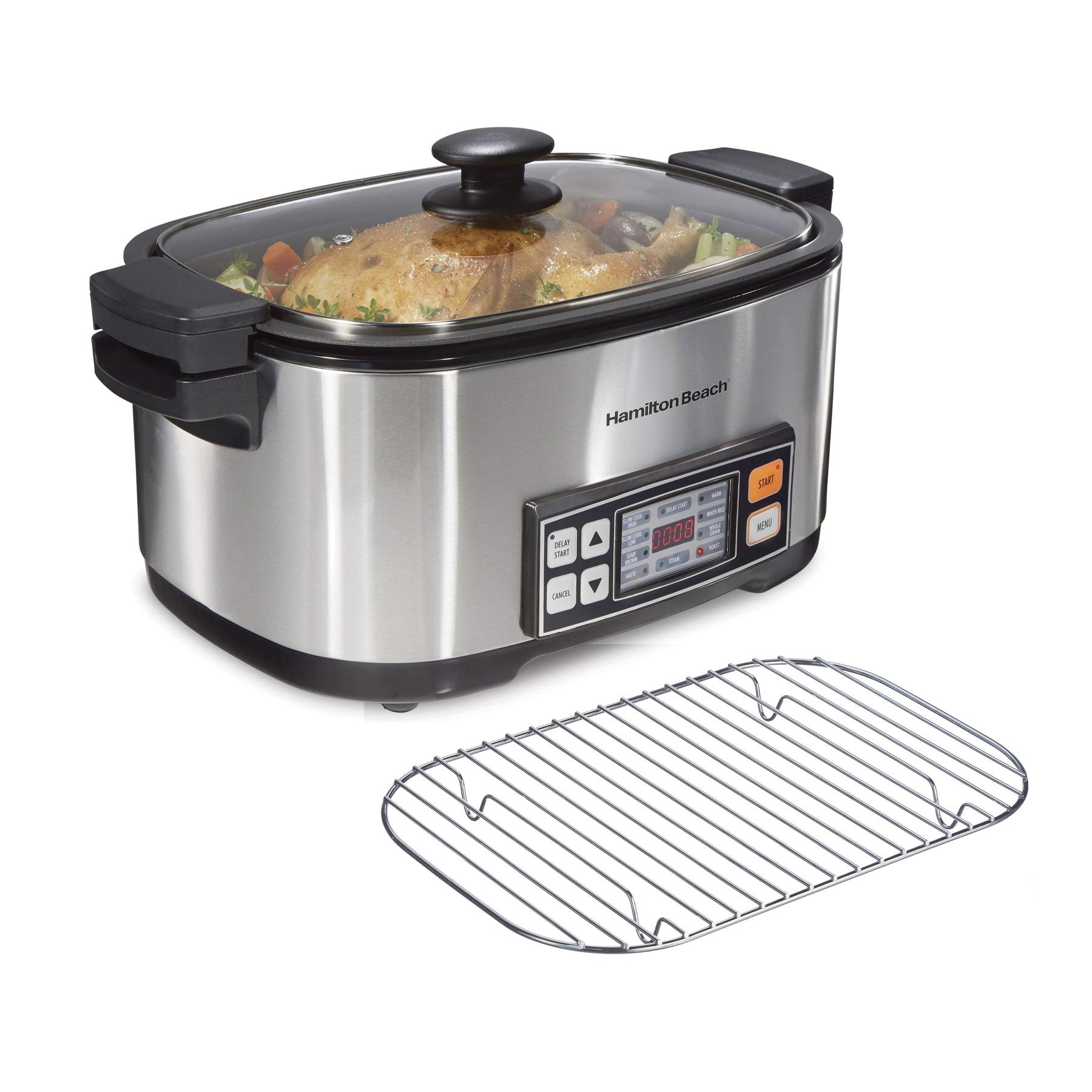9-in-1 Digital Programmable Slow Cooker with 6 quart Nonstick Crock, Sear, Saute, Steam, Rice Functions, Stainless Steel