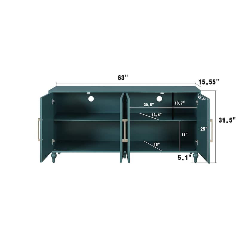 63'' Large Storage Cabinet with Metal Handle, Carved Flower Doors, Wooden Mordern Sideboard Console with Adjustable Shel