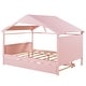preview thumbnail 16 of 15, Pink Full Size Solid Wood House Bed with Trundle and Storage for for Kids, Boys and Girls
