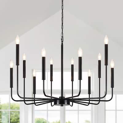 12-Light Rustic Candle Style Hanging Linear Chandelier Lighting for Kitchen Island
