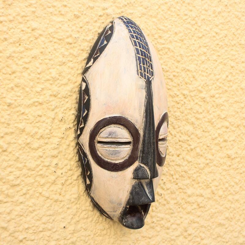 Novica Handmade Beige Yoruba African Wood Mask