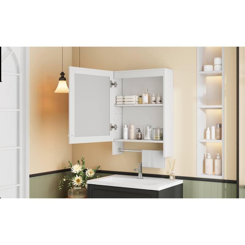 Roomfitters 20 Inch 3-in-1 Wall Mount Medicine Cabinet, Mirror Storage with Adjustable Shelf & Soft Close Door, White