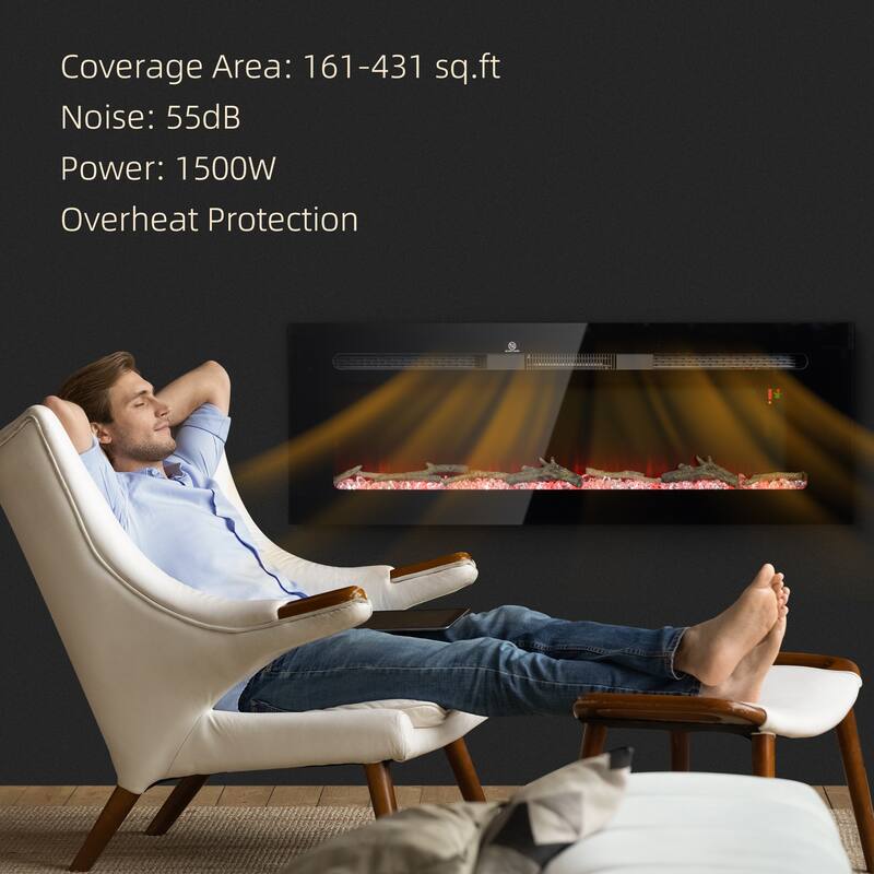 HOMCOM 36" Electric Fireplace Recessed and Wall Mounted with Remote Control, 1500W Fireplace Heater with 8H Timer