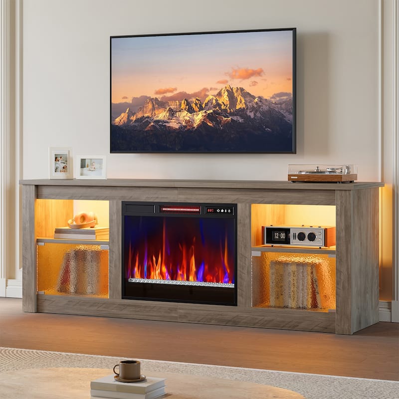 Bestier 63 in. Freestanding Media Console Electric Fireplace TV Stand Fits TV's Up to 70 in. with Cabinet - 62 inches - Grey