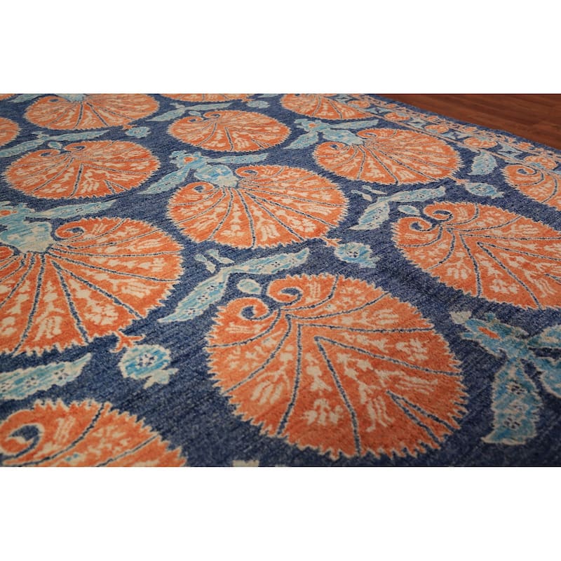 Blue & Orange Ziegler Vegetable Dye Area Rug Hand-Knotted Wool Carpet - 6'2" x 9'5"