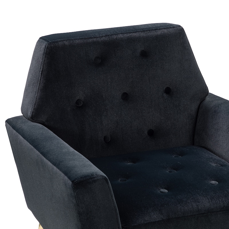 Lilia Contemporary Velvet Upholstered Tufted Back Armchair with Metal Golden legs by HULALA HOME