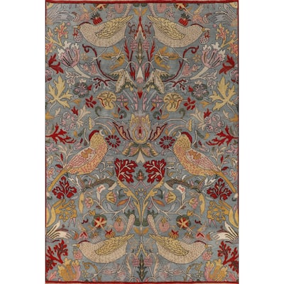 Animals Design Floral Gray Ziegler Indian Rug Handmade Wool Carpet - 8'8"x 11'8"