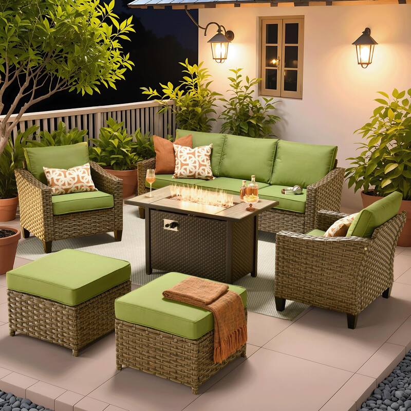​​OVIOS 6-Piece Outdoor Wicker Set with Fire Pit Table​