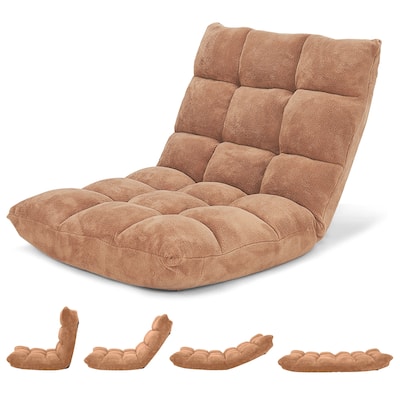 Coral Velvet Adjustable Floor Chair with 14-Position Backrest and Folding Design - 41.5" x 22.5" x 6" (L x W x H)