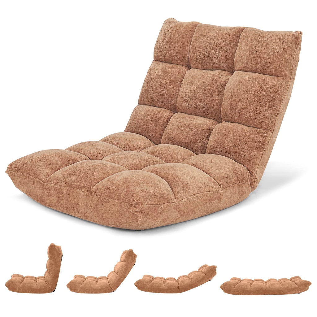Coral Velvet Adjustable Floor Chair with 14-Position Backrest and Folding Design - 41.5" x 22.5" x 6" (L x W x H)