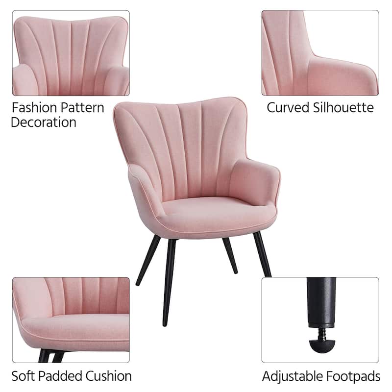 Yaheetech Modern Fabric Accent Chair Pleated Curved Back Armchair