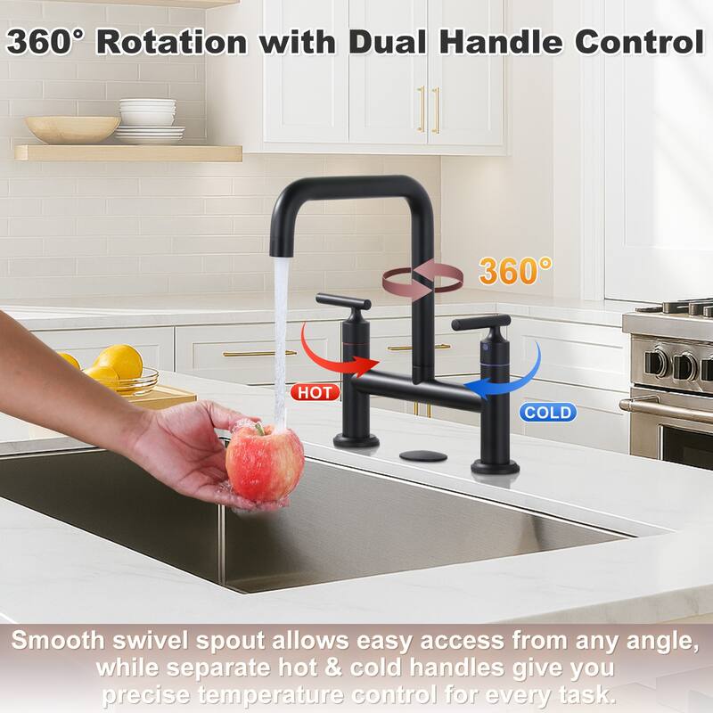 WOWOW Double Handle Bridge Faucet with Kitchen Sink Hole Cover