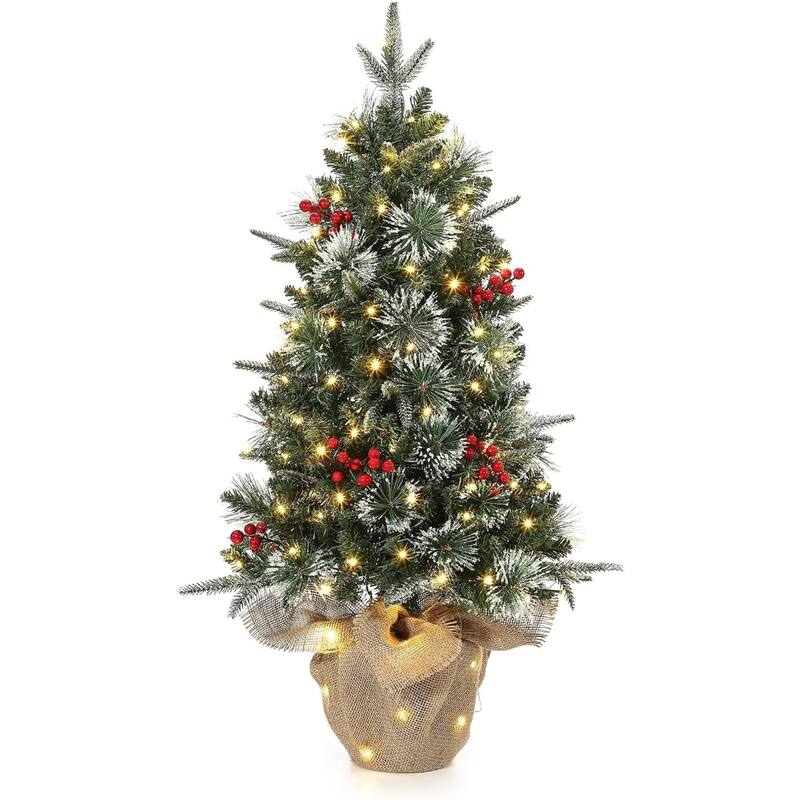 3FT Pre-Lit Artificial Christmas Xmas Tree with 78 LED Lights, Potted Base - Green 1 pcs