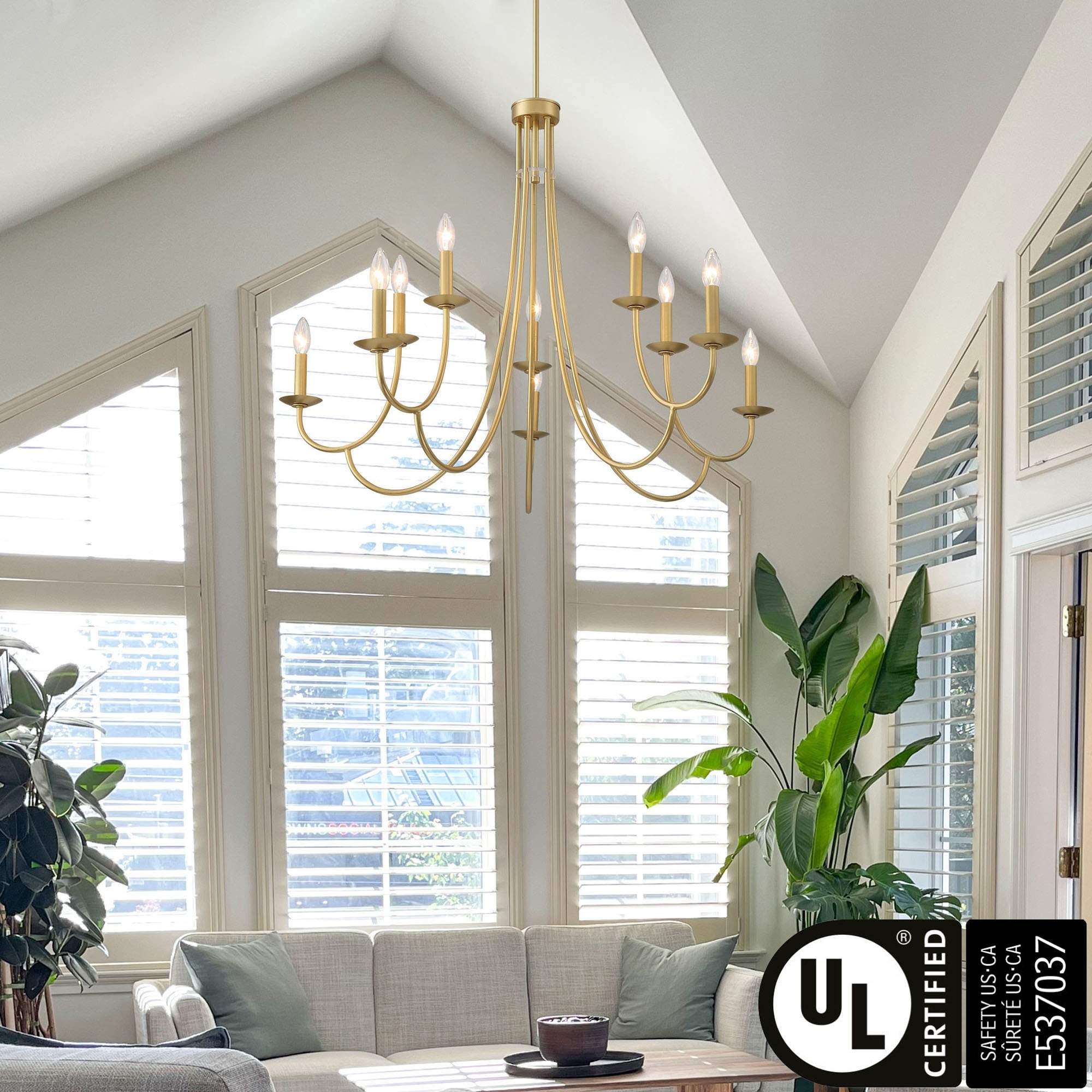 Acroma Mid-century Modern 10-light Candle Gold Chandelier with Classic Arm - 35" D * 79" H