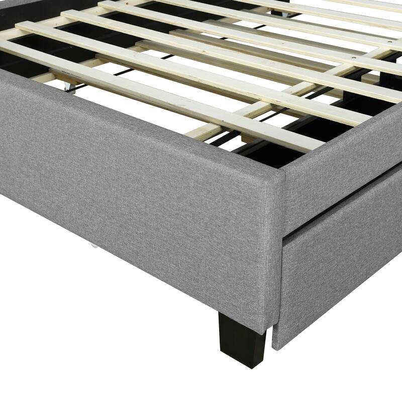 Full Size Upholstered Storage Bed with USB Ports, Twin Trundle & Drawers, Gray Linen Fabric