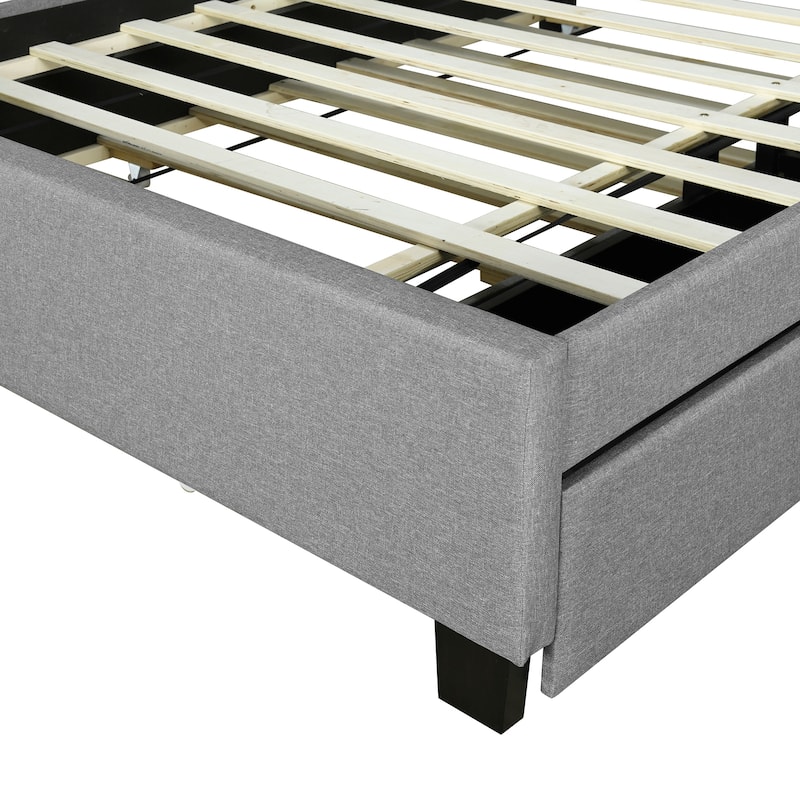 Gray Full Size Upholstered Platform Bed with Storage Headboard,Twin XL Size Trundle and 2 drawers