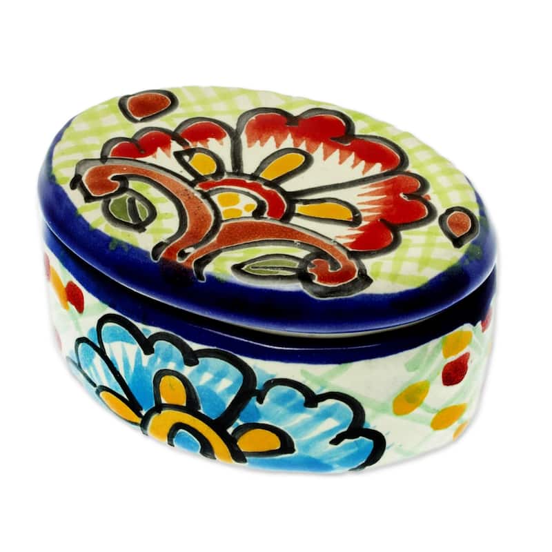 Novica Handmade Hidalgo Bouquet Ceramic Cotton Bud Jar - Multi