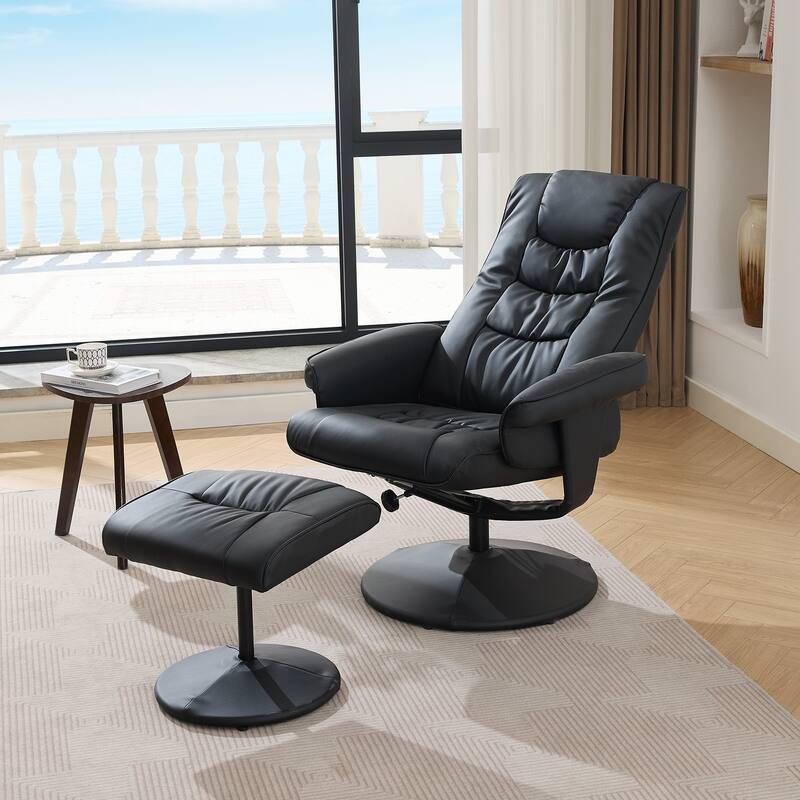 Massage Heated Lounge Chair 360° Swivel Recliner Chair Adjustable PU Leather Seat with Ottoman and 5 Point Vibration