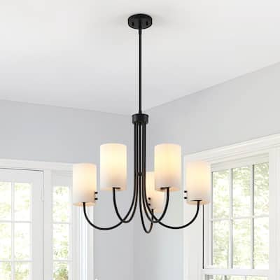 KAWOTI 5-Light Chandelier with White Fluted Glass Shade - W27.75" x H22.25"