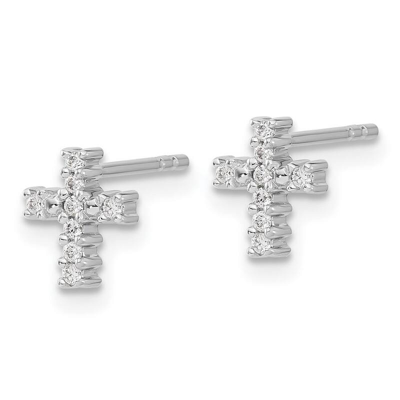 Curata 14k White Gold Polished Diamond Religious Faith Cross Post Earrings - 8x6mm Wide