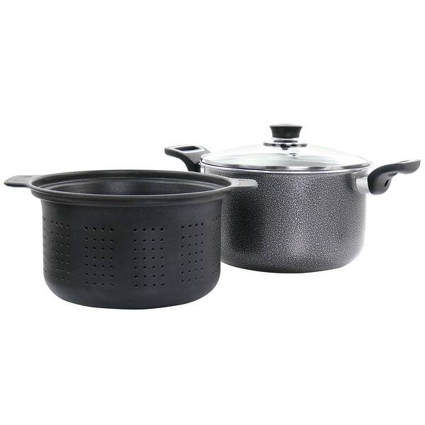 slide 1 of 5, Oster Clairborne 3 Piece Aluminum Nonstick Pasta Pot with Lid Grey - Set of 3 - 3 Piece Set