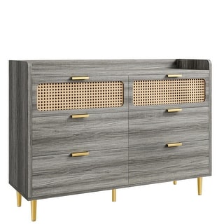 grey wicker dresser Kalea Coastal Beach Blue Woven Rattan 9 Drawer Dresser