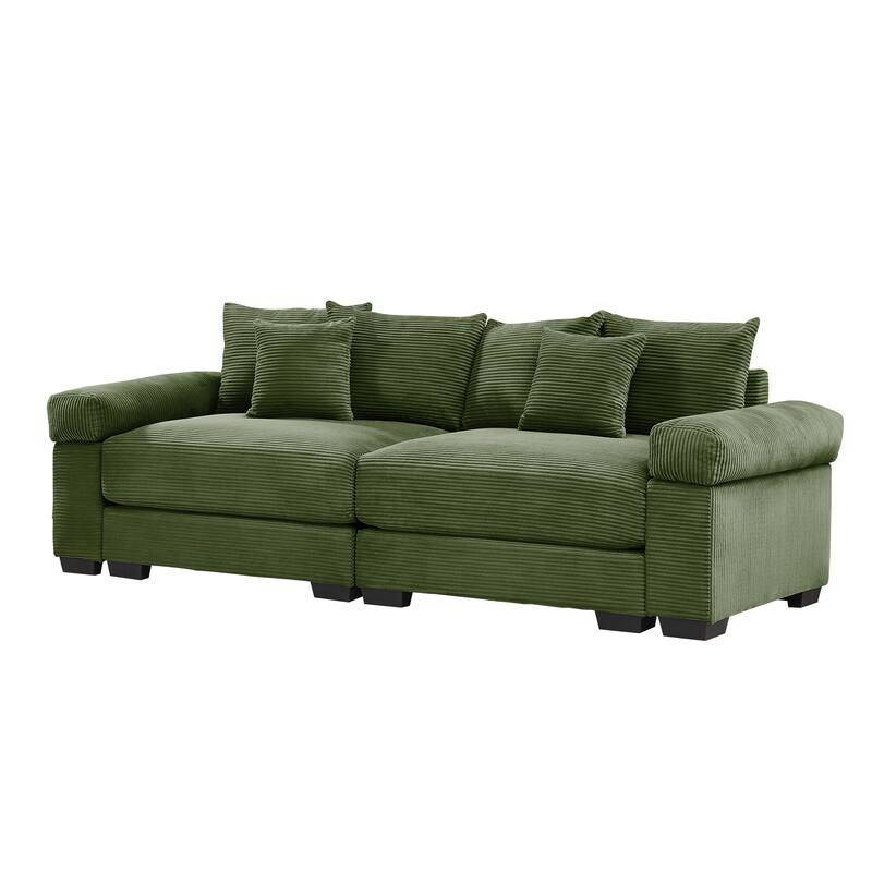 92" Oversized Corduroy Couch for Living Room, Upholstered Loveseat Sofa with Wide Armrests and Throw Pillows for Apartment