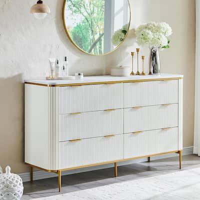 Modern Fluted 6 Drawers Dresser for Bedroom, 54" Dresser TV Stand