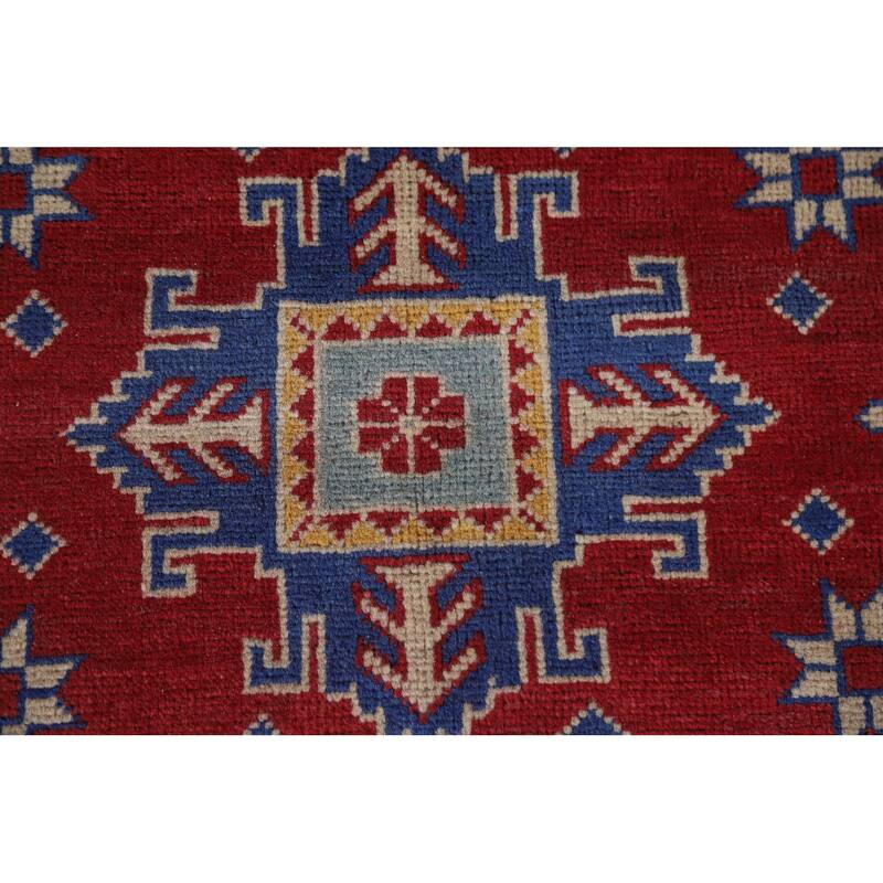 Hand Knotted Oriental 100% Wool Carpet Traditional Geometric Navy Blue & Blues Kazak Area Rug - 9' 8'' X 6' 8''