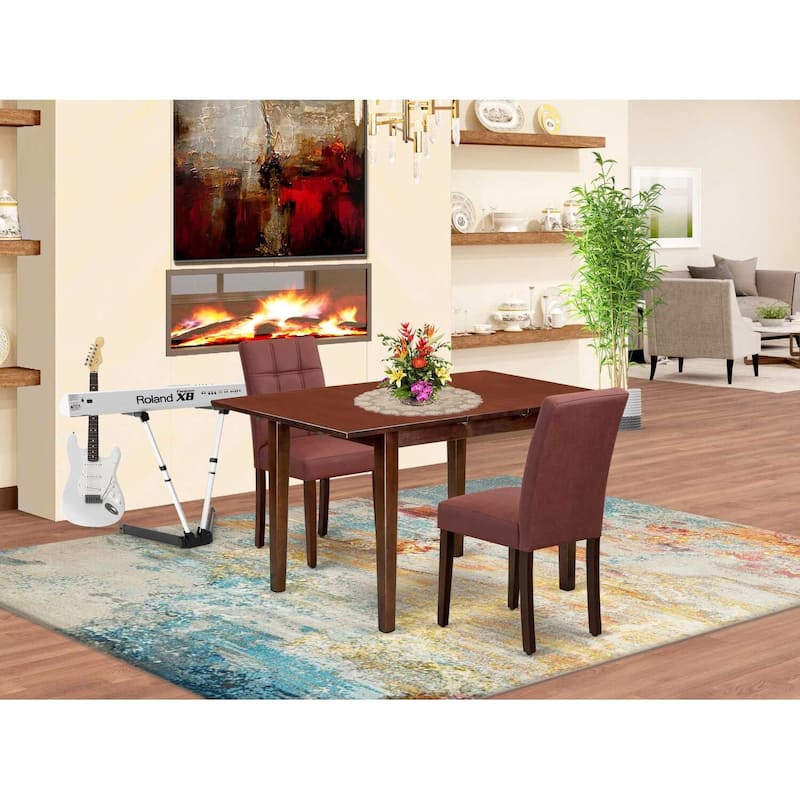 HomeStock 3-Pc Mahogany Finish Rectangular Solid Wood Top Dining Table Set