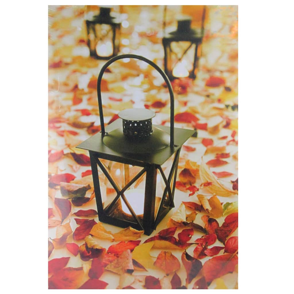 LED Lighted Fall Foliage and Lanterns Canvas Wall Art 23.5" x 15.5"