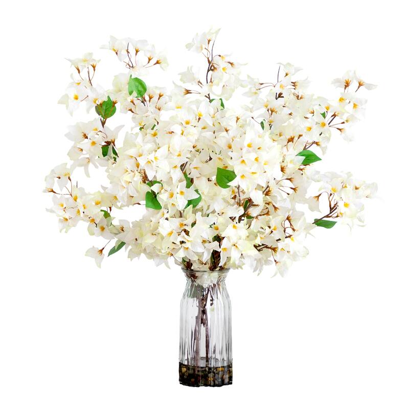 Bougainvillea Artificial Floral Arrangement with Glass Vase - 31" - White