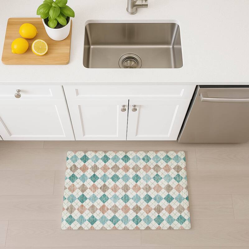 Machine Washable Indoor/ Outdoor Modern Plaid Chantille Rug