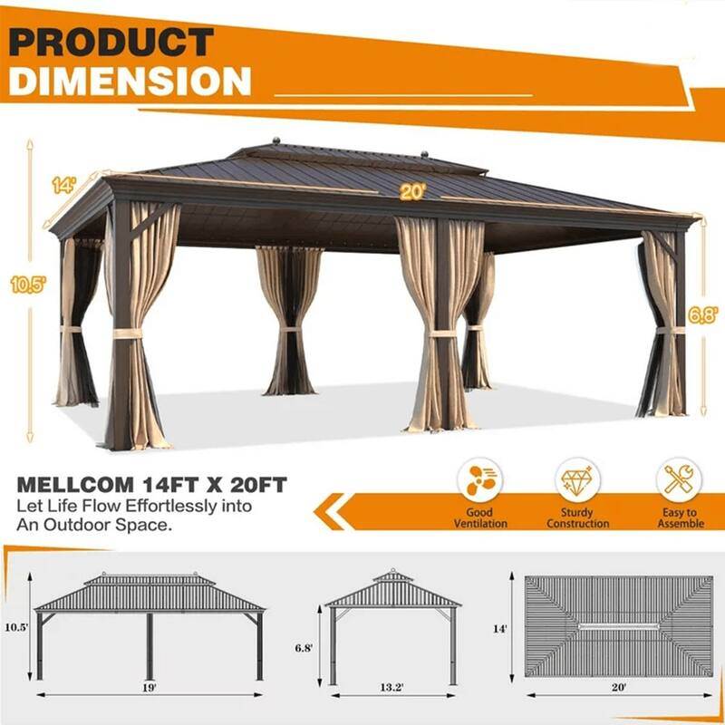 EROMMY PRO Premium Gazebo w/ Galvanized Steel Roof & Aluminum Frame | Premium Curtains & Netting Included