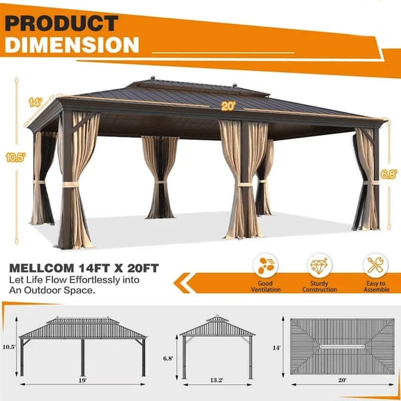 Pro Series Outdoor Hardtop Gazebo Pergola | Galvanized Steel Roof & Aluminum Frame | Includes Premium Curtains & Netting
