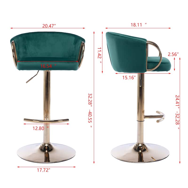 Set of 2 Adjustable Swivel Mechanical Lifting Bar Stools with Footrest and Base