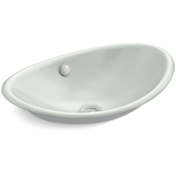 Kohler K 5403 W Iron Plains 20 3 4 L Enameled Cast Iron Wading Pool Oval Bathroom Sink With Overflow And White Painted Underside
