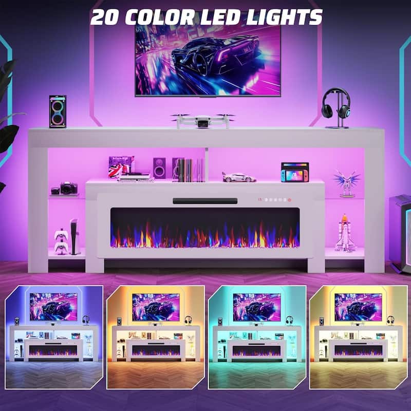 BOSSIN 82" Fireplace TV Stand with 50" Fireplace, Entertainment Center for TVs Up to 90", Console Cabinet With LED Light