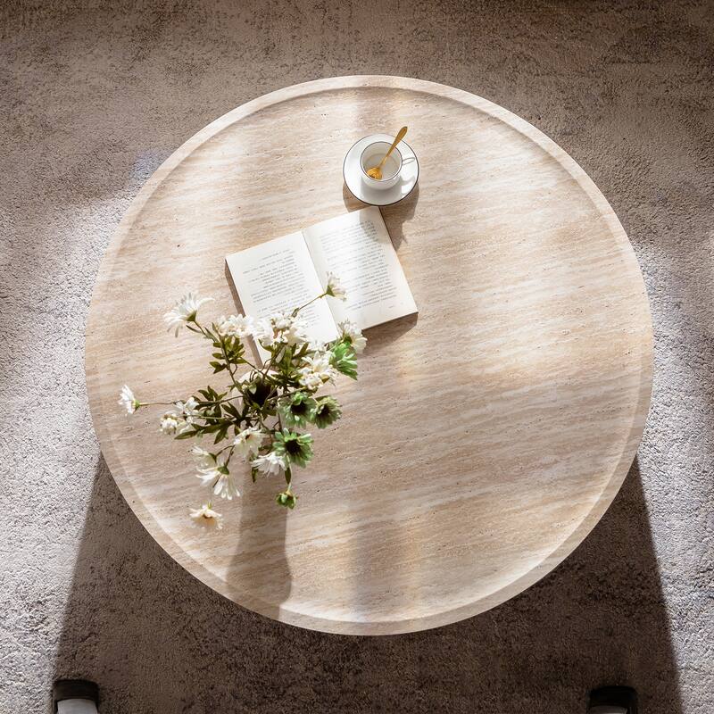 39.37" Round Mars Pattern Living Room Coffee Table - Easy Setup Drum Circle