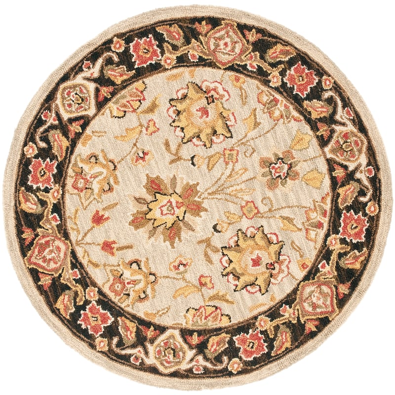 SAFAVIEH, Handmade Chelsea Maialen French Country Wool Rug - 4' Round - Light Blue/Black