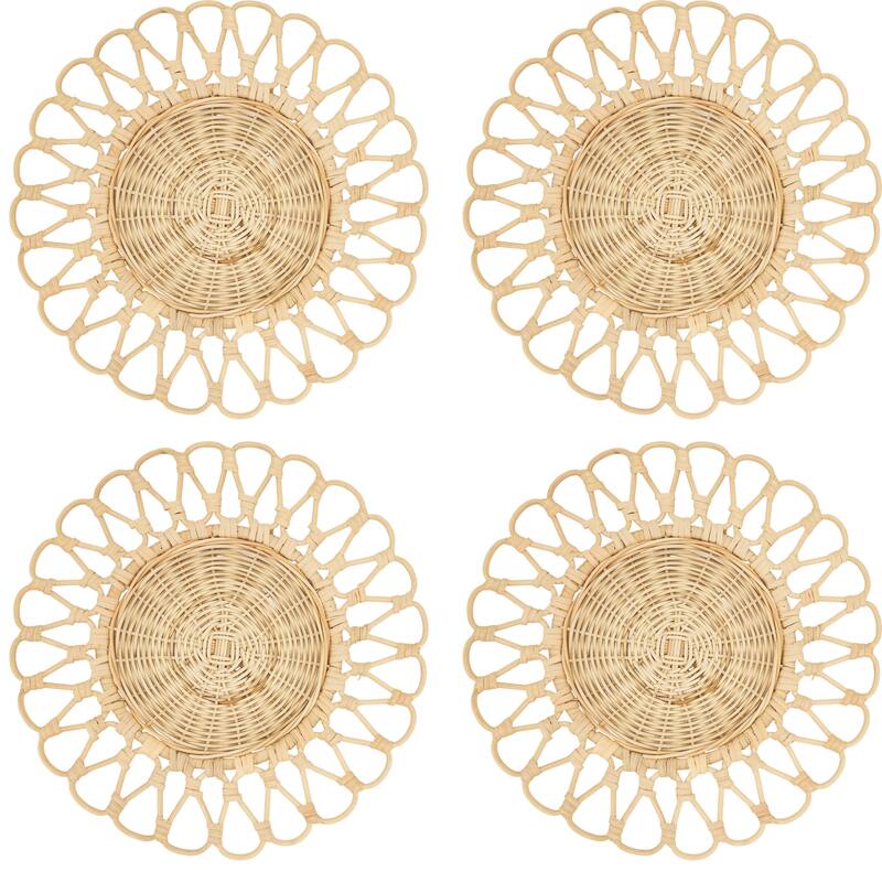 Rattan Placemats With Cutwork Design (Set of 4) - 15"x15"