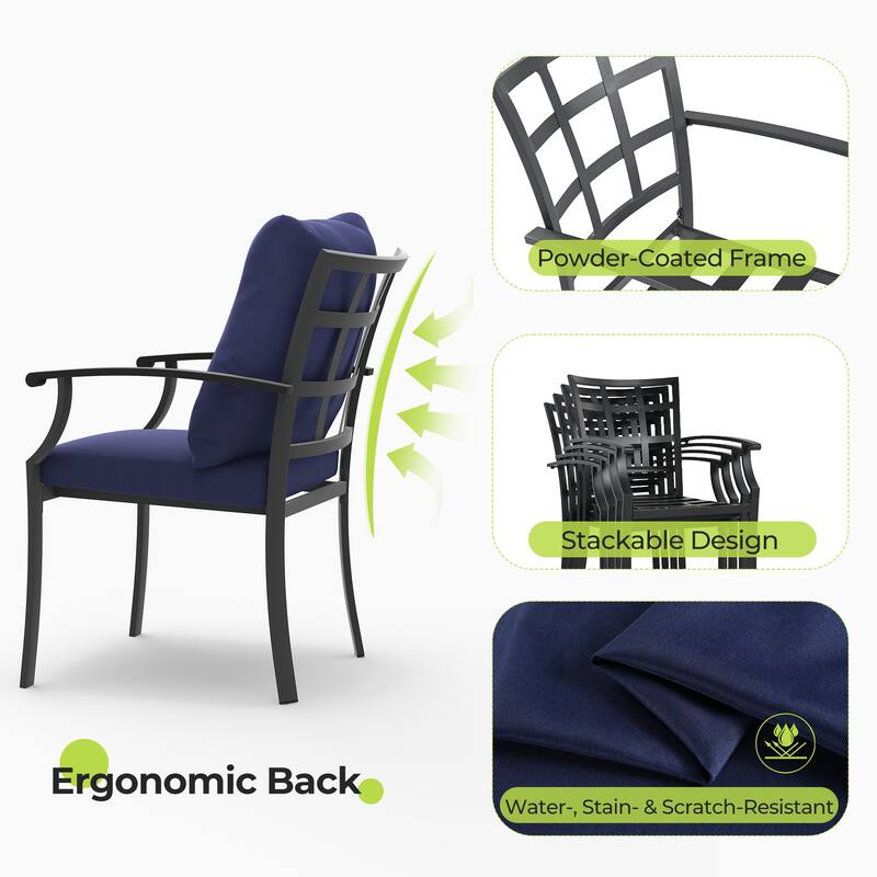 IvyGlow 9-Piece Black Metal Patio Dining Set with Rectangular Table, 2 Swivel Dining Chairs and Gray Cushions