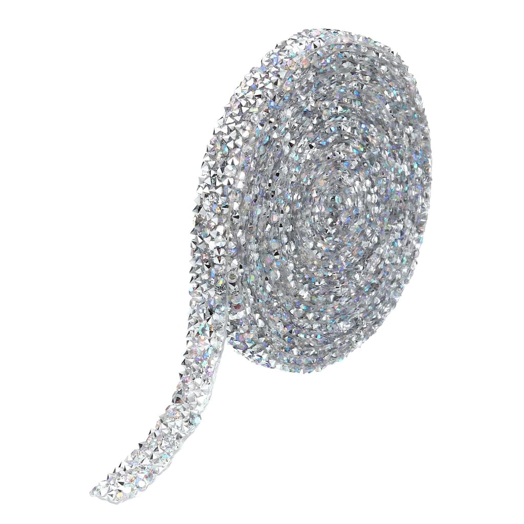 3 Yards Resin Rhinestone Ribbon Crystal Strips Hot Melt Adhesive, AB