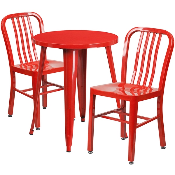 Red metal shop table and chairs