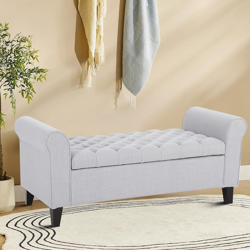 Modern Stylish Upholstered Storage Bench with Flip Top - Light Grey