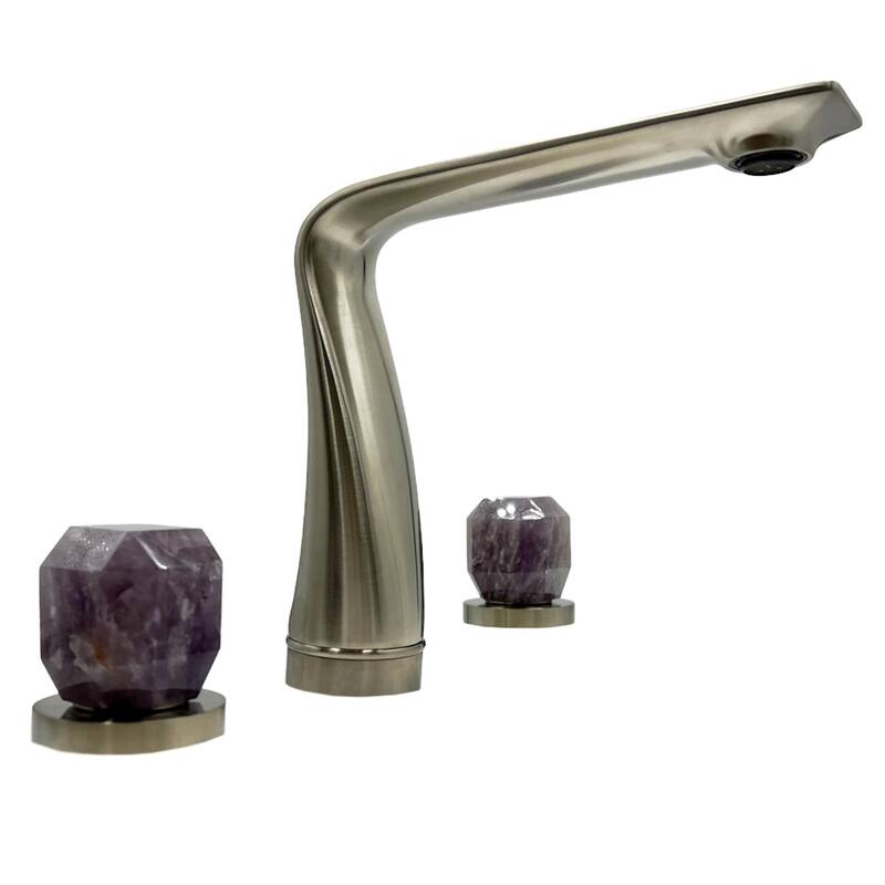 Modern Widespread 3 Hole, 2-handle Bathroom Faucet with Amethyst Handles - Brushed Nickel