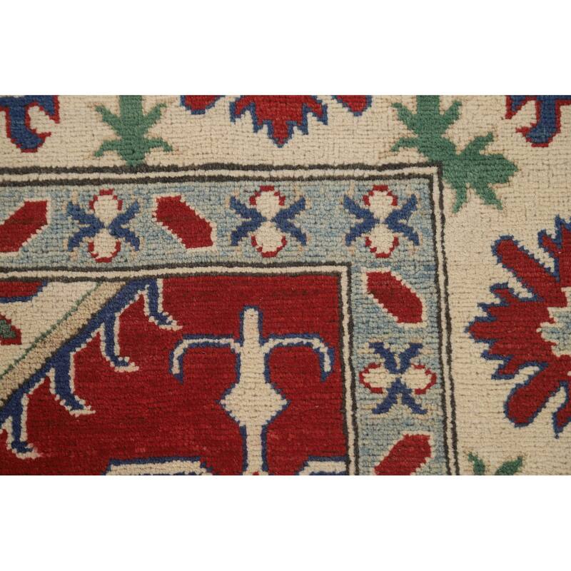 Red Geometric Kazak Area Rug Hand-Knotted Wool Carpet - 6'9" x 9'8"